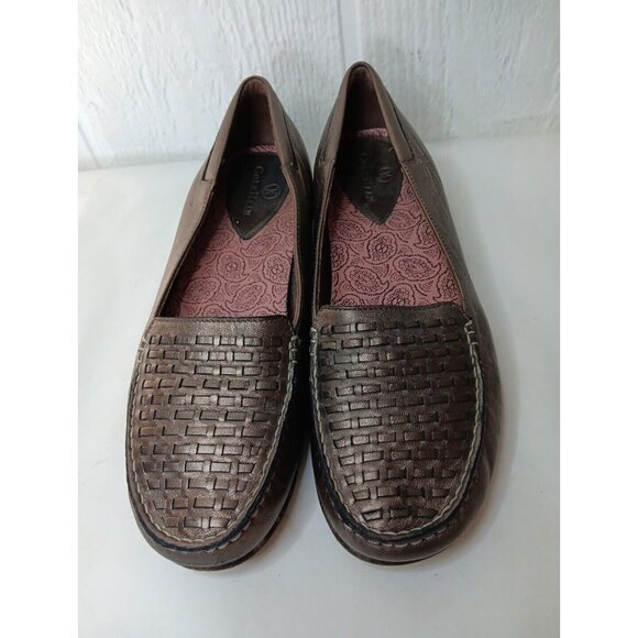 Vtg Cole Haan Womens 8 Loafer Slip-on Shoe Bronze Metallic Woven Leather Sole - Picture 2 of 8